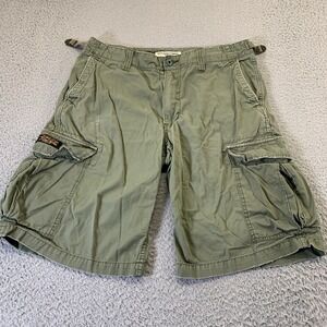 Paco Jeans Cargo Shorts Mens 33 Green‎ Military 12" Inseam Ripstop Distressed